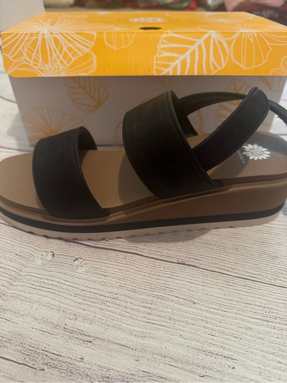 Yellow Box Black Platform Slide Sandals with Double Straps